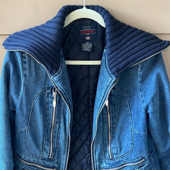 1990s Faded Glory Denim And Knit Zipper Jacket Quilted Lining Sz S Y2K - Picture 3 of 10